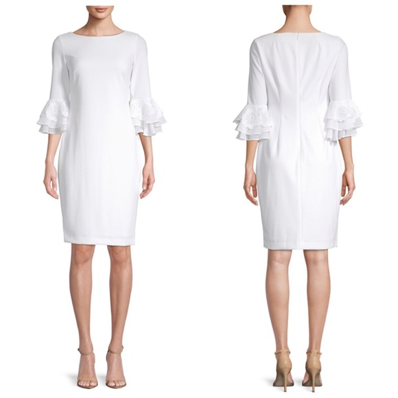 calvin klein lace bell sleeve sheath dress
